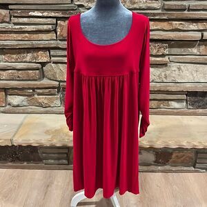 Norma Kamali Empire Waist Red Stretch Long Sleeve Dress